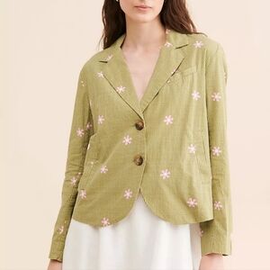 We The Free Cali Printed Blazer Size Small Green White Pink Flowers 2 Button